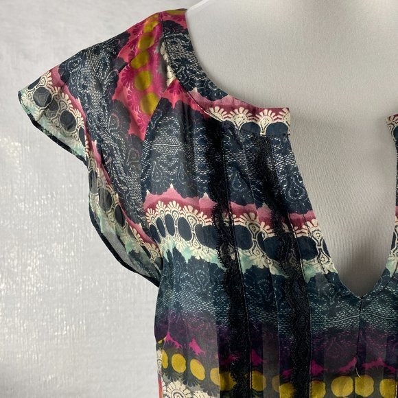 Anthropologie‎ Odille Silk Blouse Women Size 8 Banded Hem Pintuck Pleated Top - Picture 6 of 13